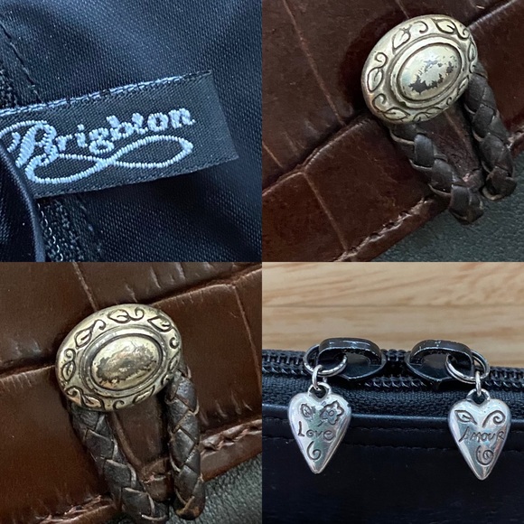 Vintage BRIGHTON Black Croc Leather Trims Two-Flap Front Pockets Shoulder Bag - Picture 16 of 16